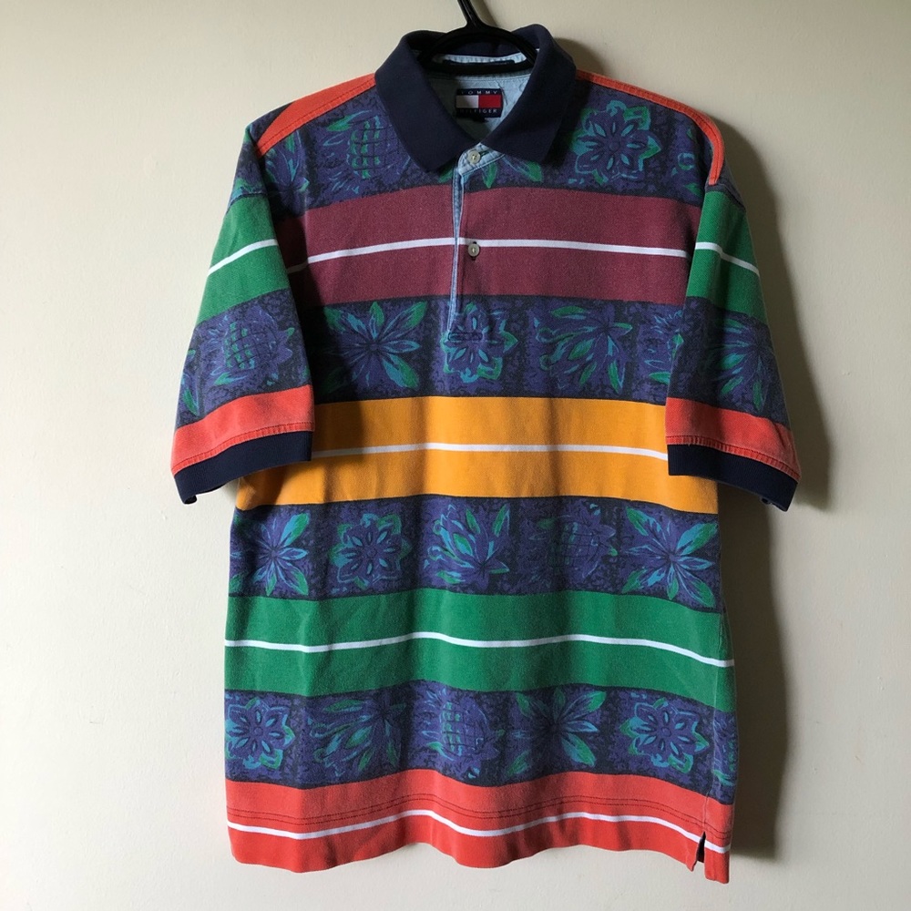 TOMMY HILFIGER VINTAGE MENS POLO SHIRT FLORAL RARE
